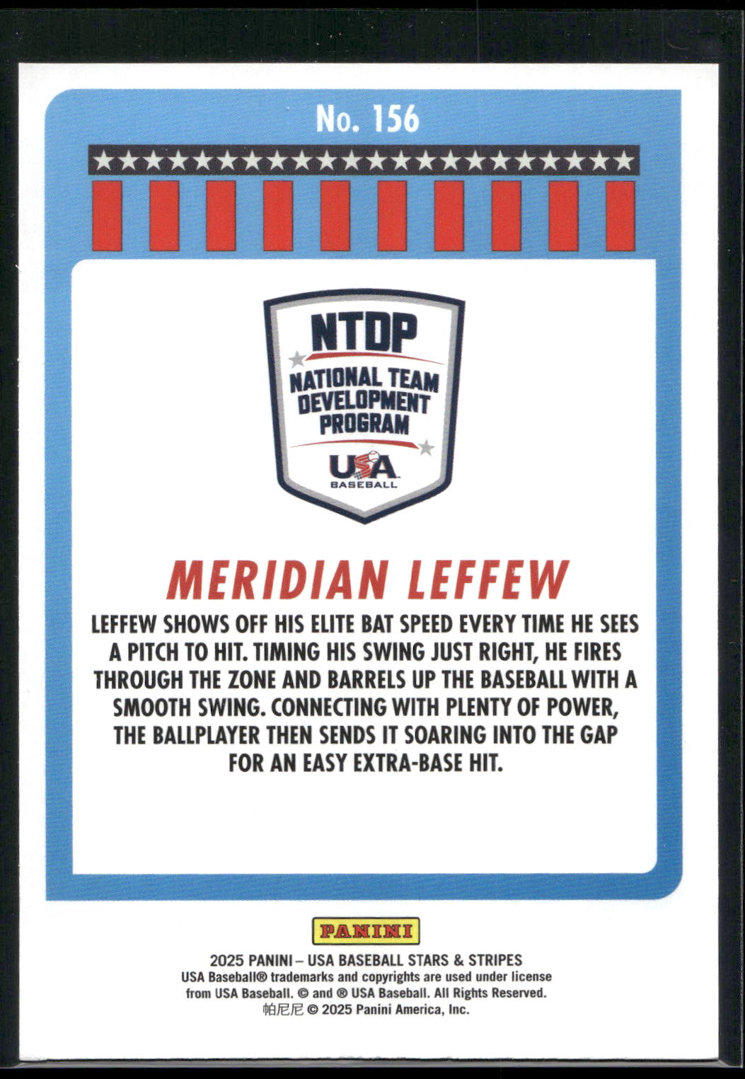 2025 Panini Stars & Stripes USA Baseball #156 Meridian Leffew Opening Day