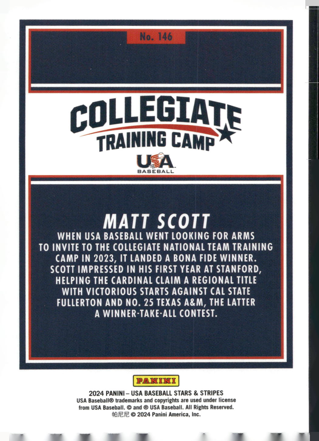 2024 Panini Stars & Stripes USA Baseball #146 Matt Scott Opening Day