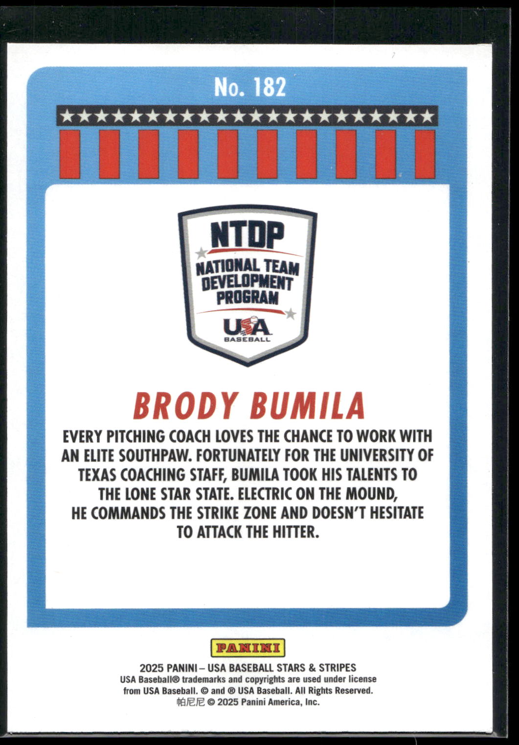2025 Panini Stars & Stripes USA Baseball #182 Brody Bumila