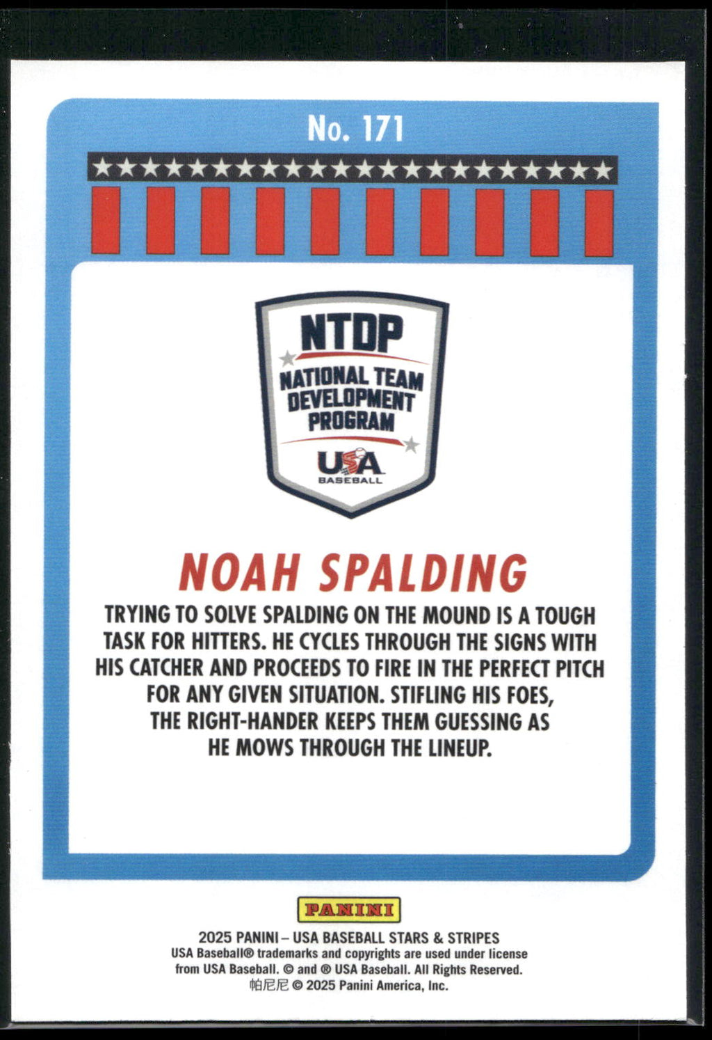 2025 Panini Stars & Stripes USA Baseball #171 Noah Spalding