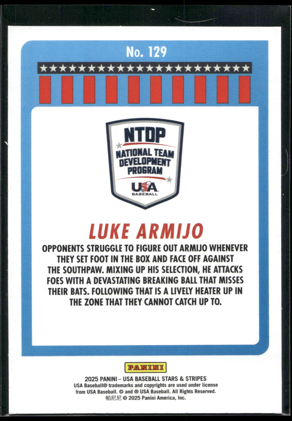 2025 Panini Stars & Stripes USA Baseball #129 Luke Armijo