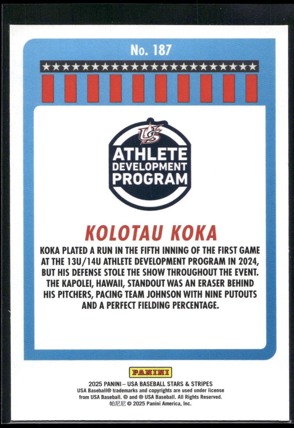2025 Panini Stars & Stripes USA Baseball #187 Kolotau Koka