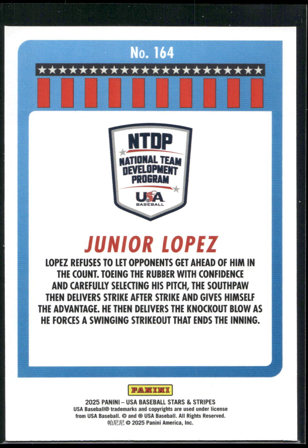 2025 Panini Stars & Stripes USA Baseball #164 Junior Lopez