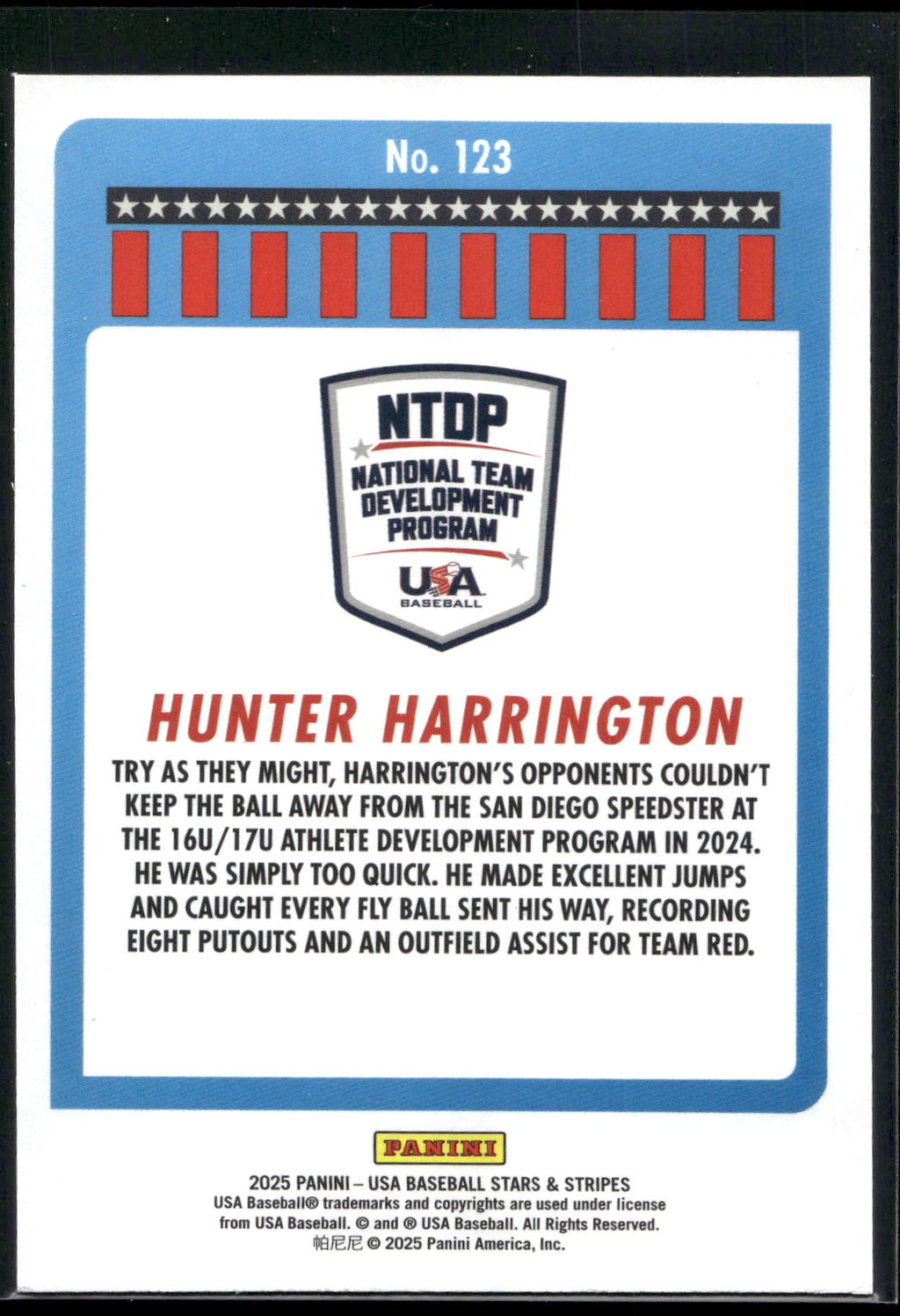 2025 Panini Stars & Stripes USA Baseball #123 Hunter Harrington