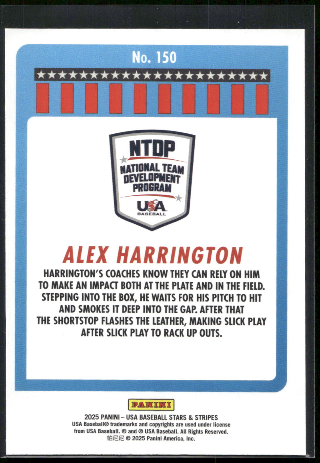 2025 Panini Stars & Stripes USA Baseball #150 Alex Harrington