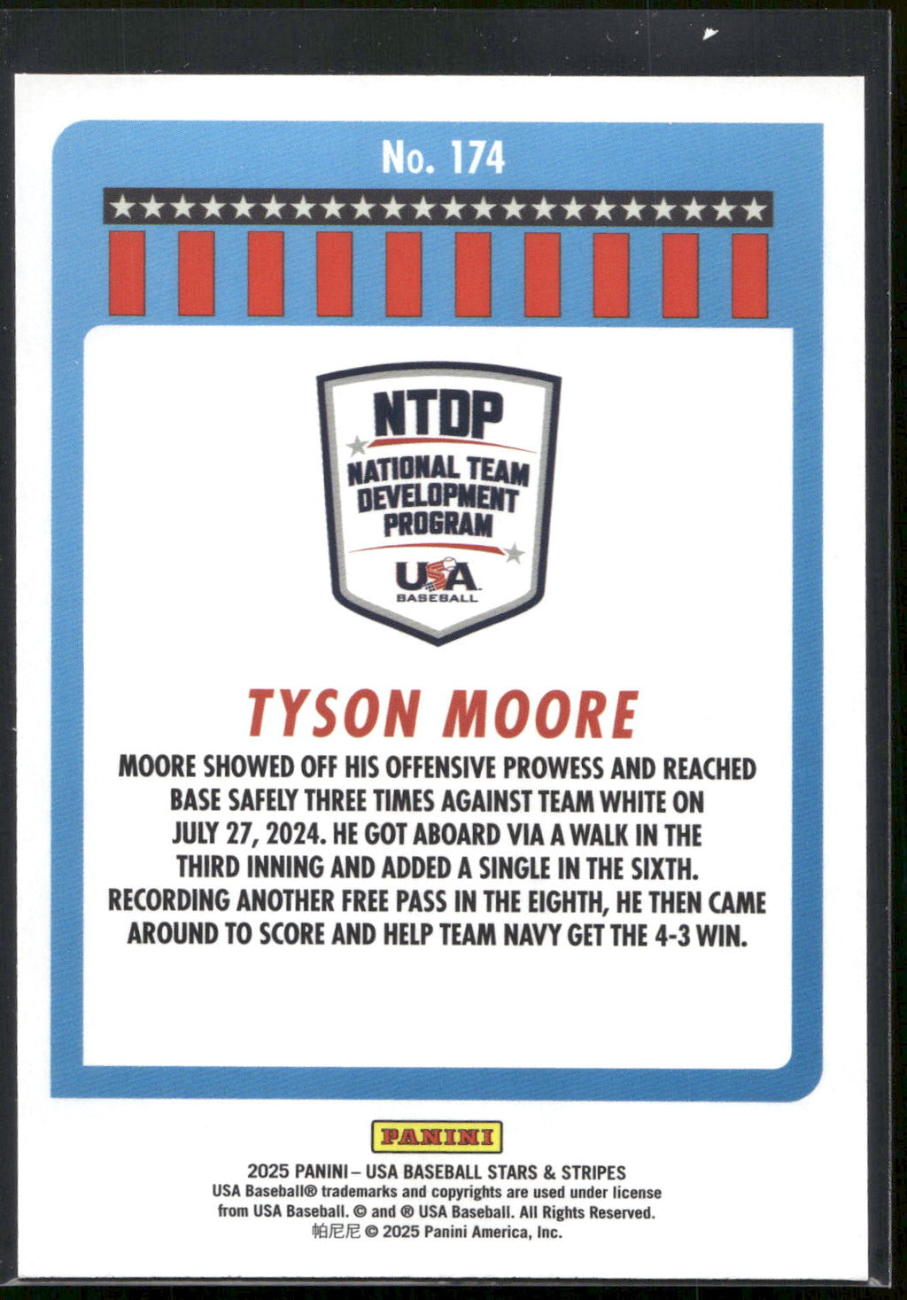 2025 Panini Stars & Stripes USA Baseball #174 Tyson Moore