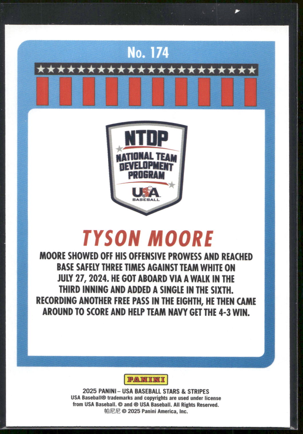 2025 Panini Stars & Stripes USA Baseball #174 Tyson Moore