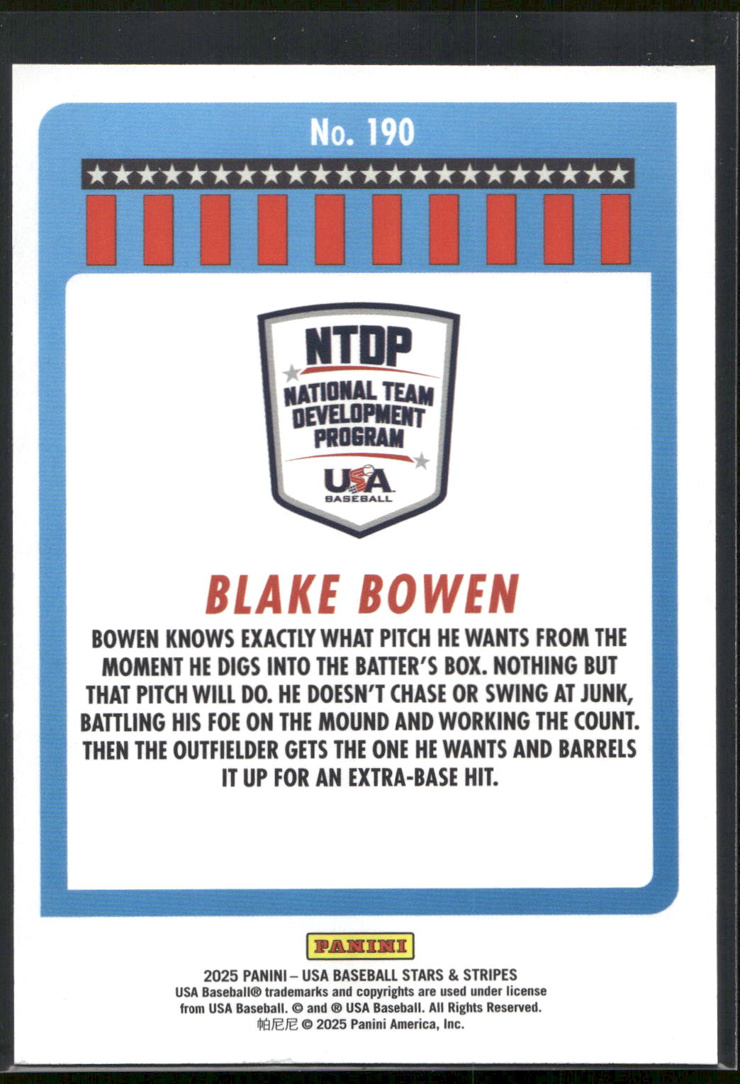 2025 Panini Stars & Stripes USA Baseball #190 Blake Bowen