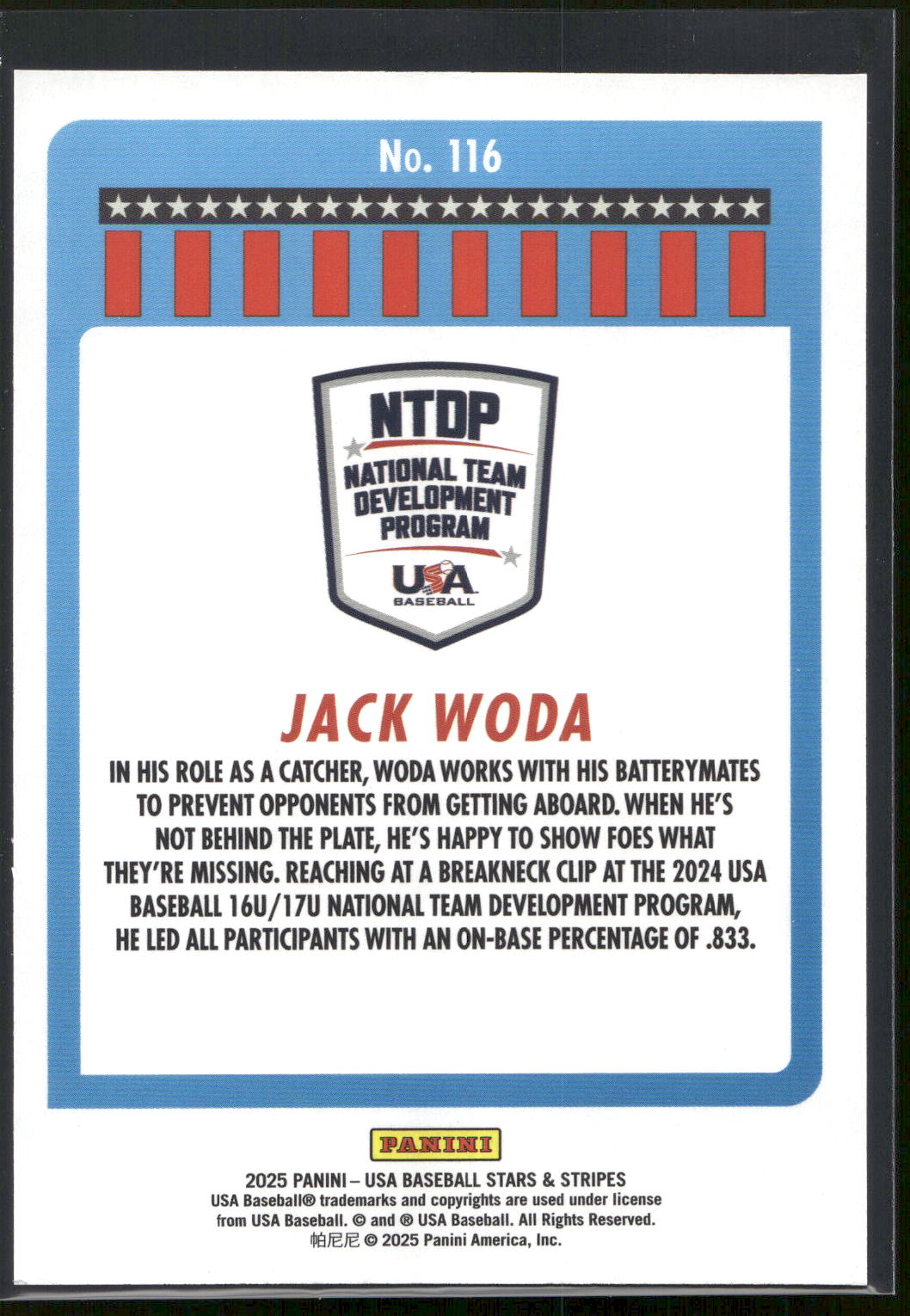 2025 Panini Stars & Stripes USA Baseball #116 Jack Woda