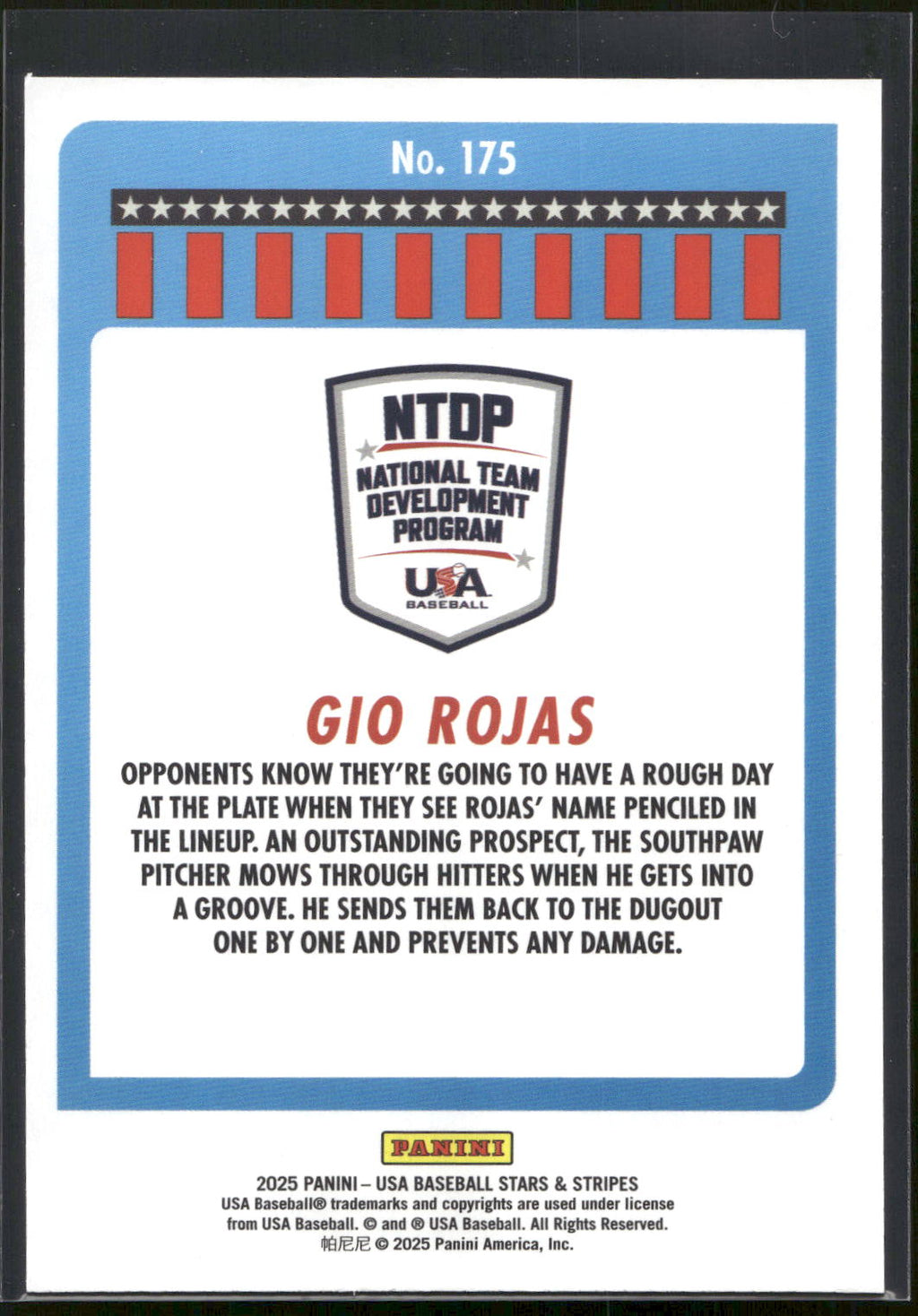 2025 Panini Stars & Stripes USA Baseball #175 Gio Rojas