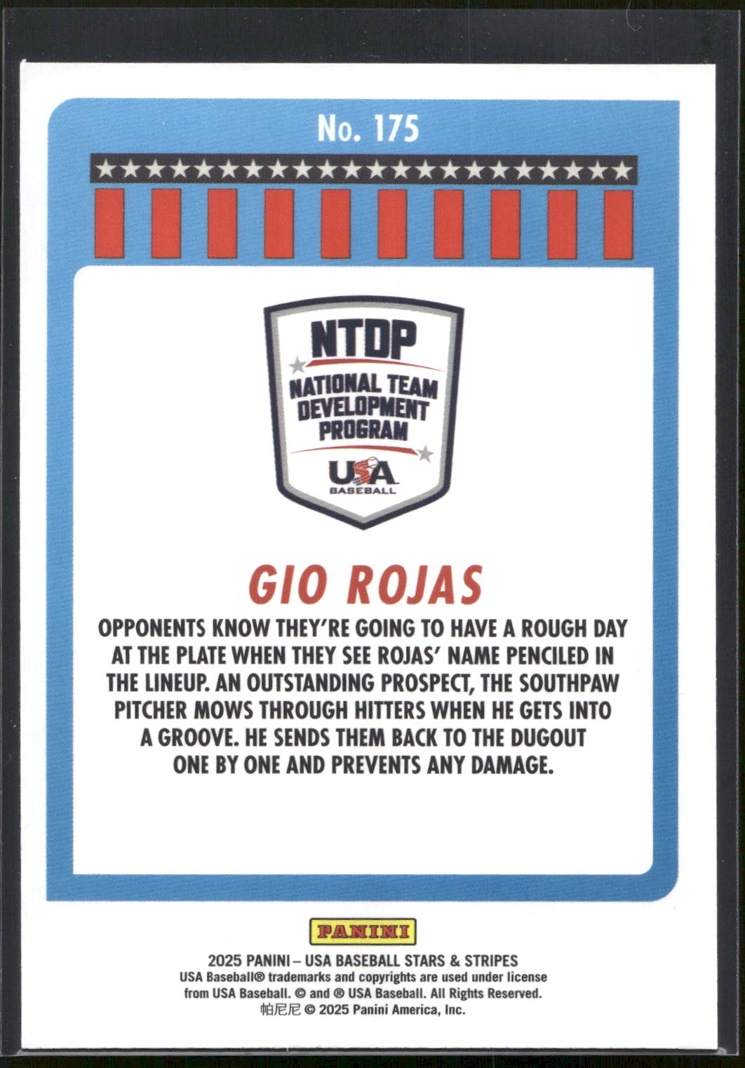 2025 Panini Stars & Stripes USA Baseball #175 Gio Rojas