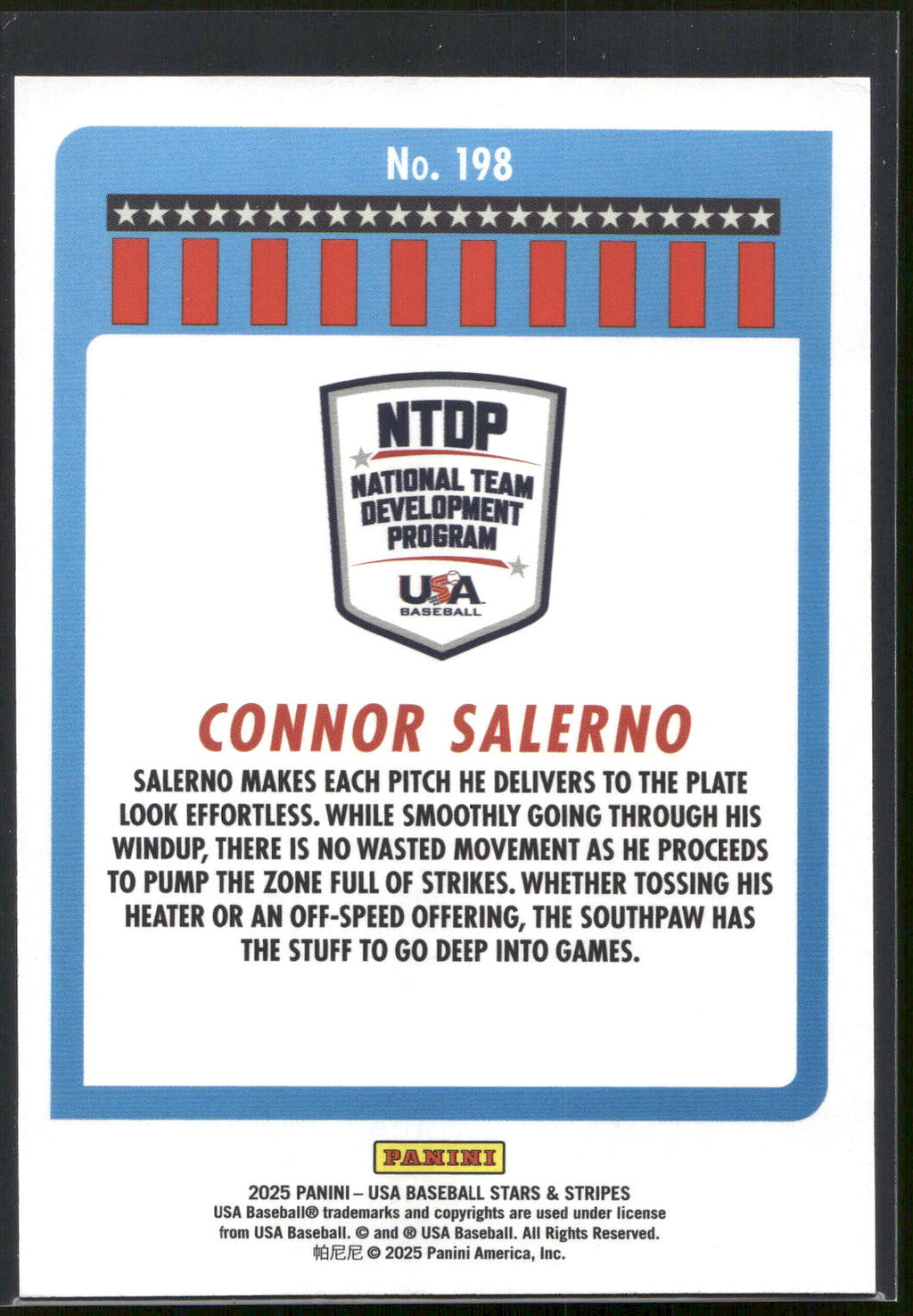 2025 Panini Stars & Stripes USA Baseball #198 Connor Salerno