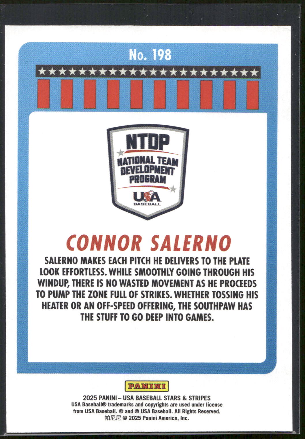 2025 Panini Stars & Stripes USA Baseball #198 Connor Salerno