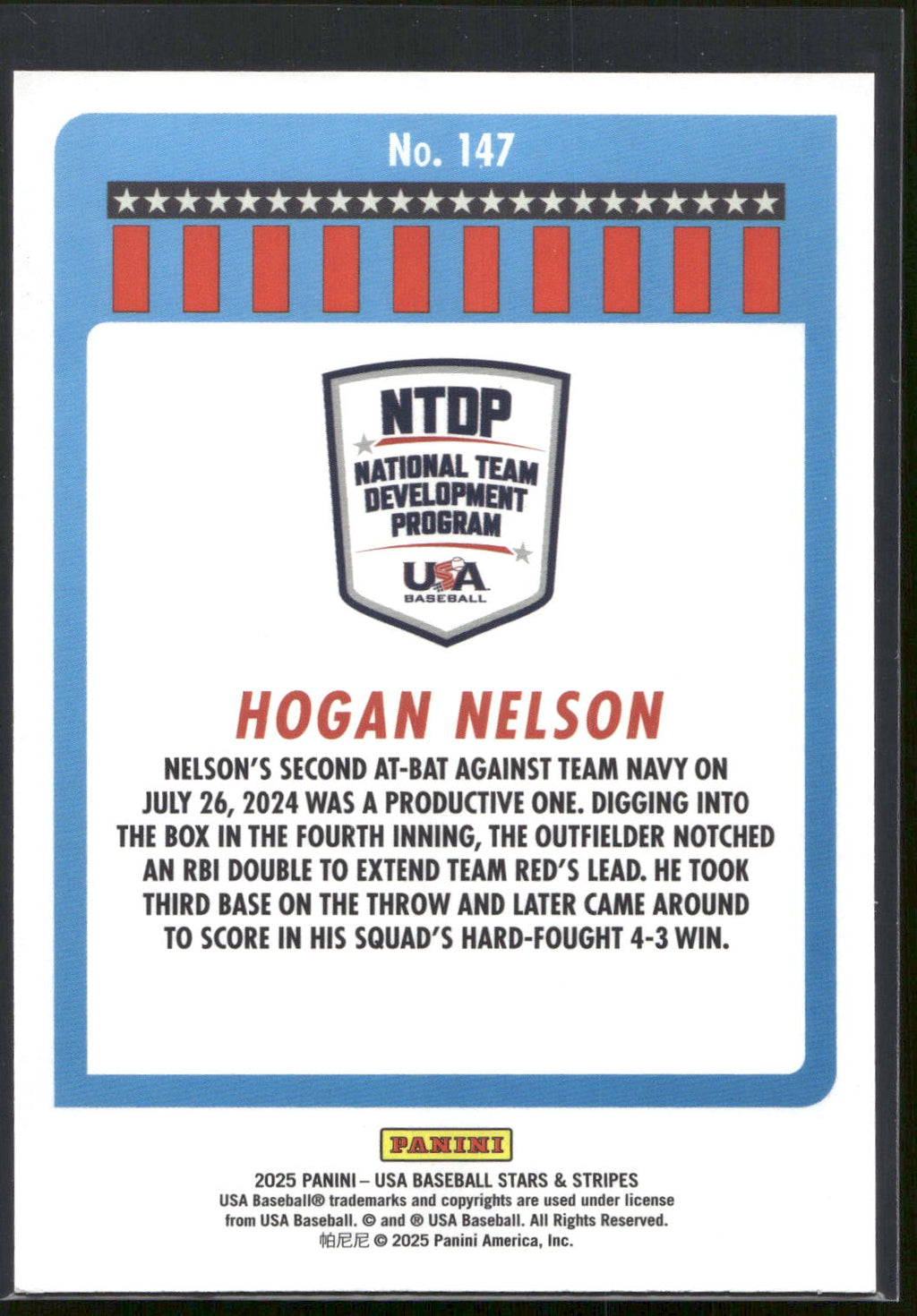2025 Panini Stars & Stripes USA Baseball #147 Hogan Nelson