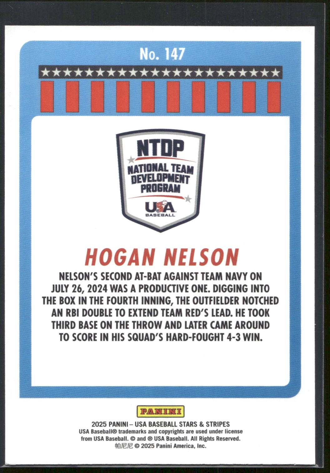 2025 Panini Stars & Stripes USA Baseball #147 Hogan Nelson