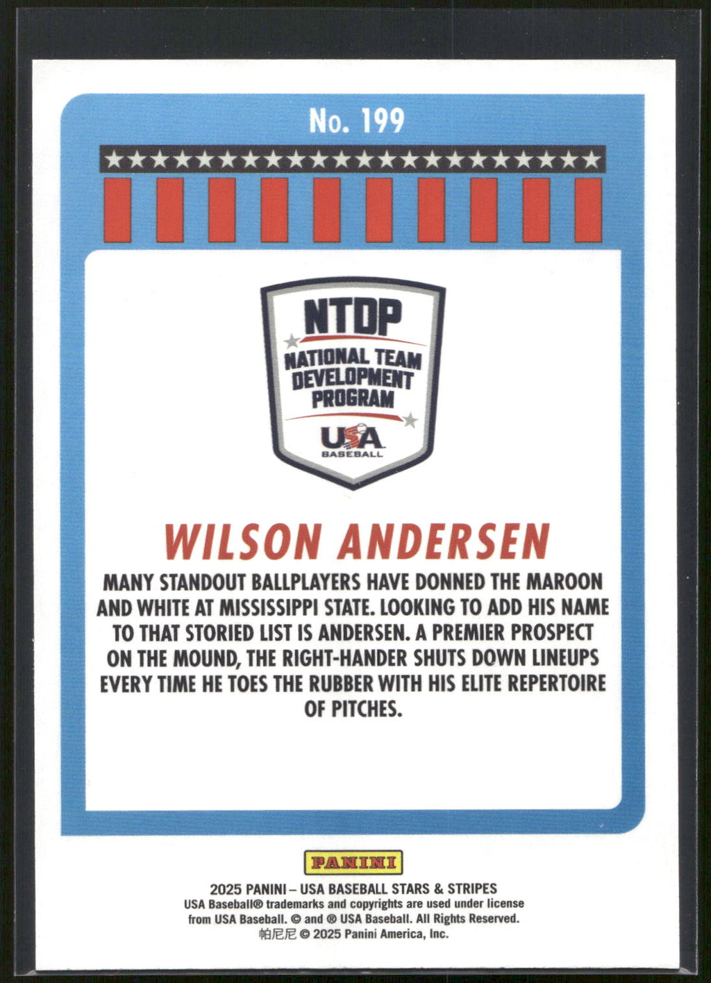 2025 Panini Stars & Stripes USA Baseball #199 Wilson Andersen