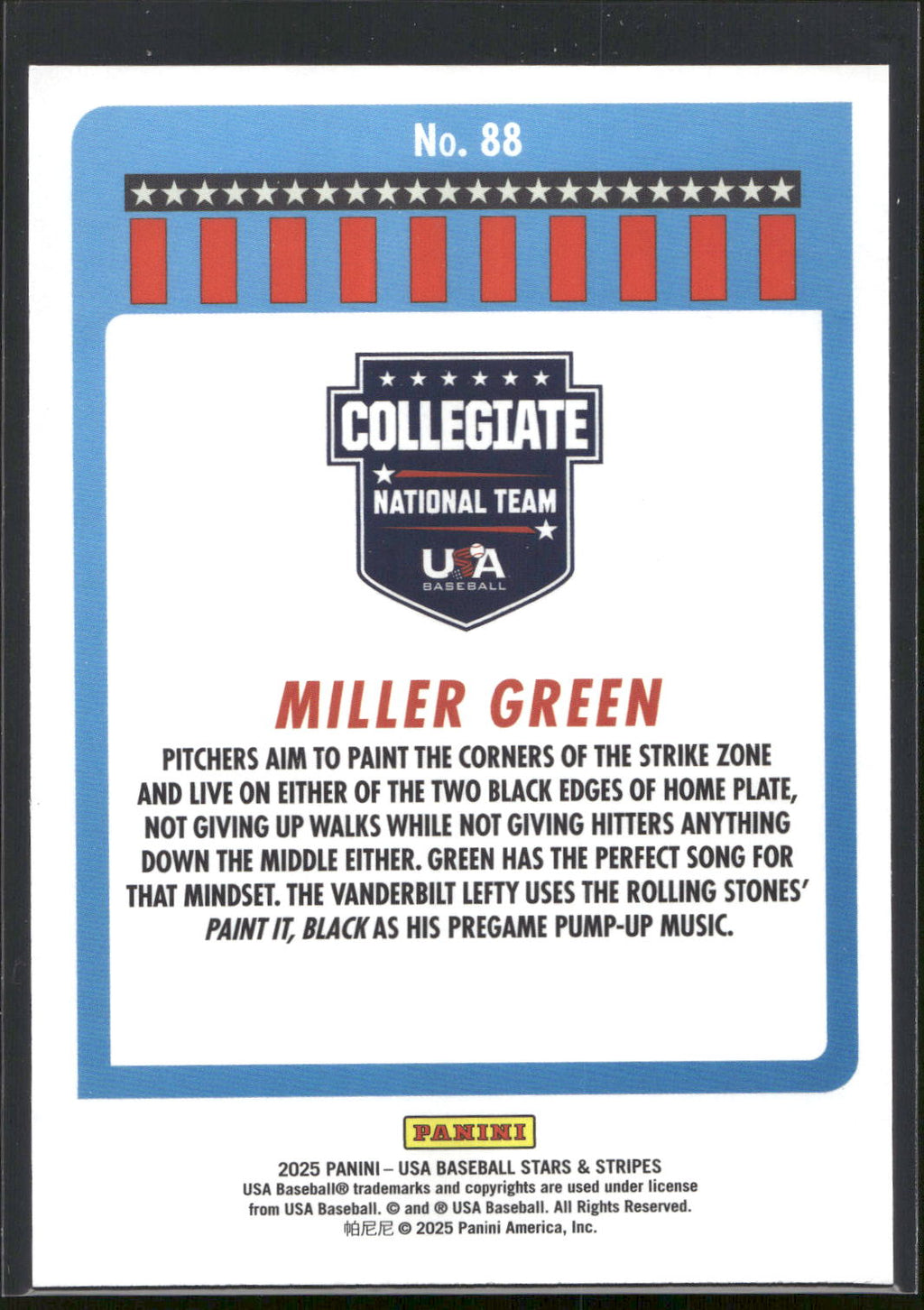 2025 Panini Stars & Stripes USA Baseball #88 Miller Green