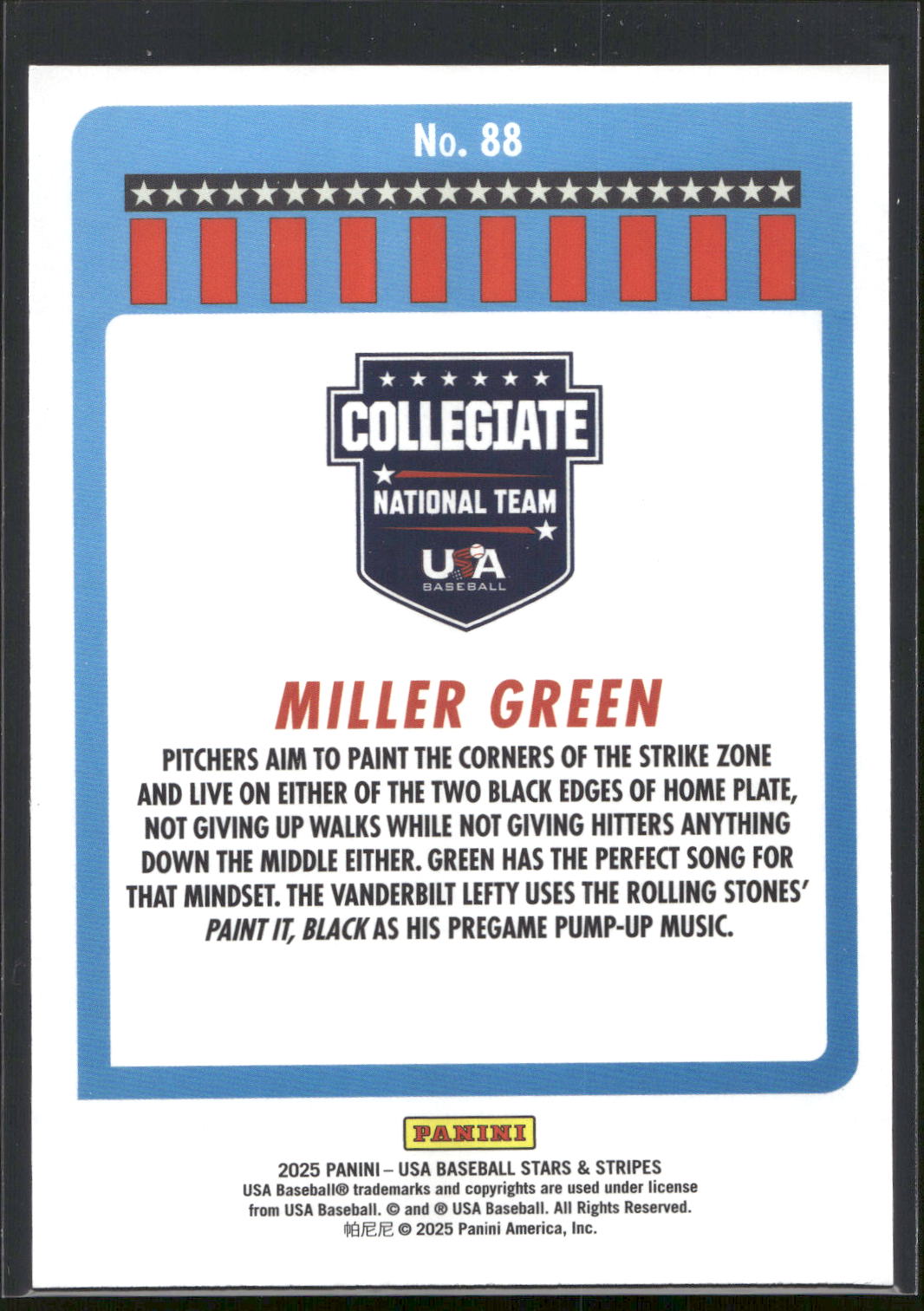 2025 Panini Stars & Stripes USA Baseball #88 Miller Green