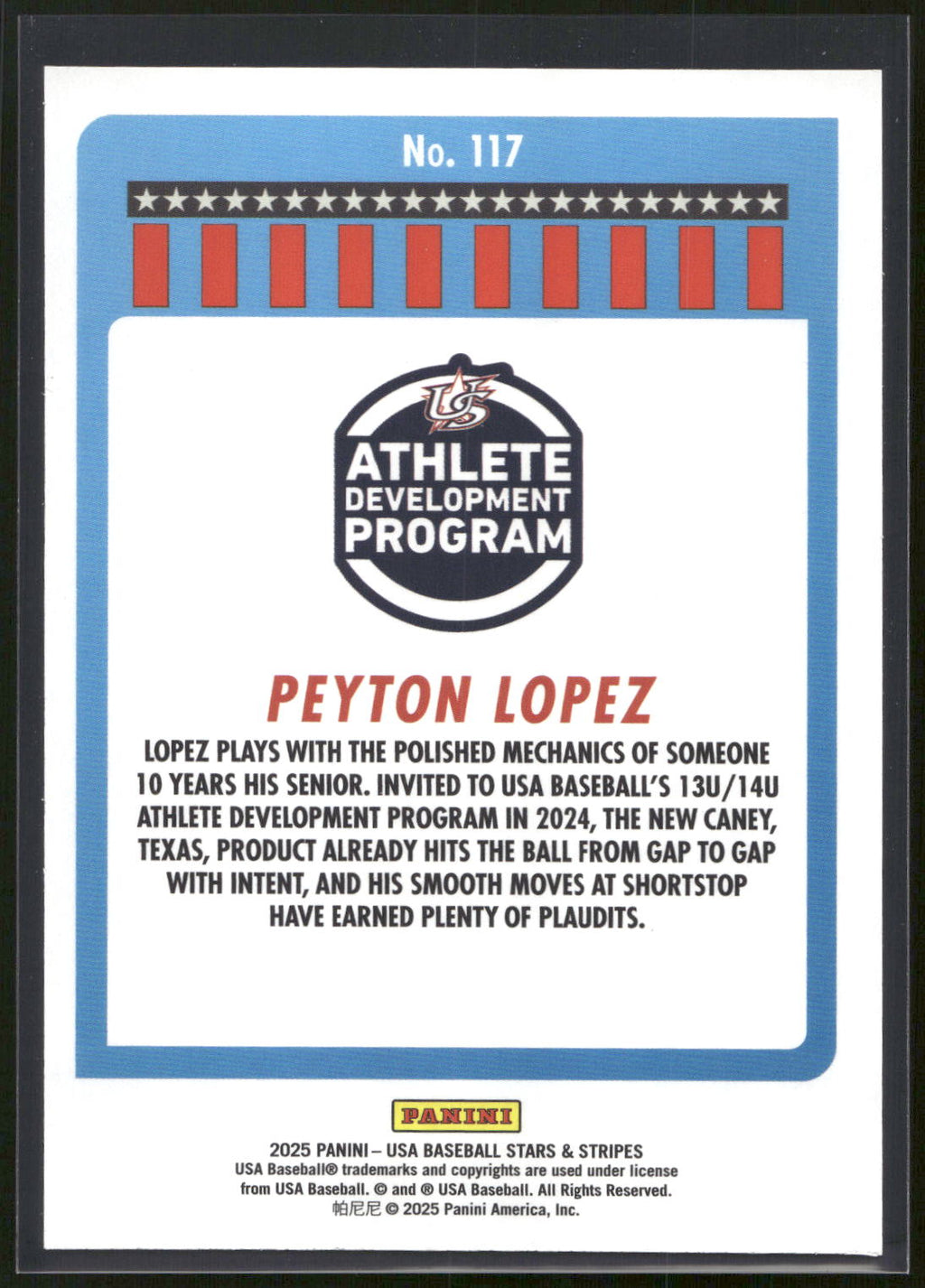 2025 Panini Stars & Stripes USA Baseball #117 Peyton Lopez
