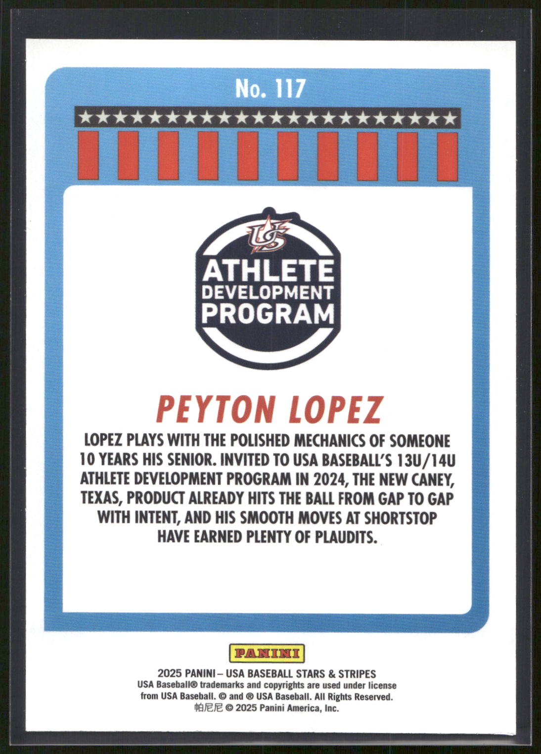 2025 Panini Stars & Stripes USA Baseball #117 Peyton Lopez