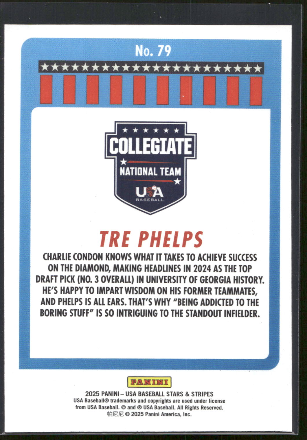 2025 Panini Stars & Stripes USA Baseball #79 Tre Phelps