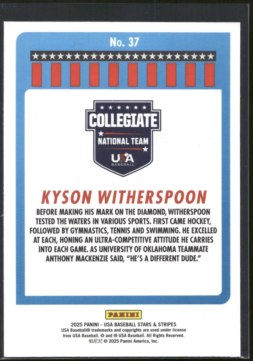 2025 Panini Stars & Stripes USA Baseball #37 Kyson Witherspoon