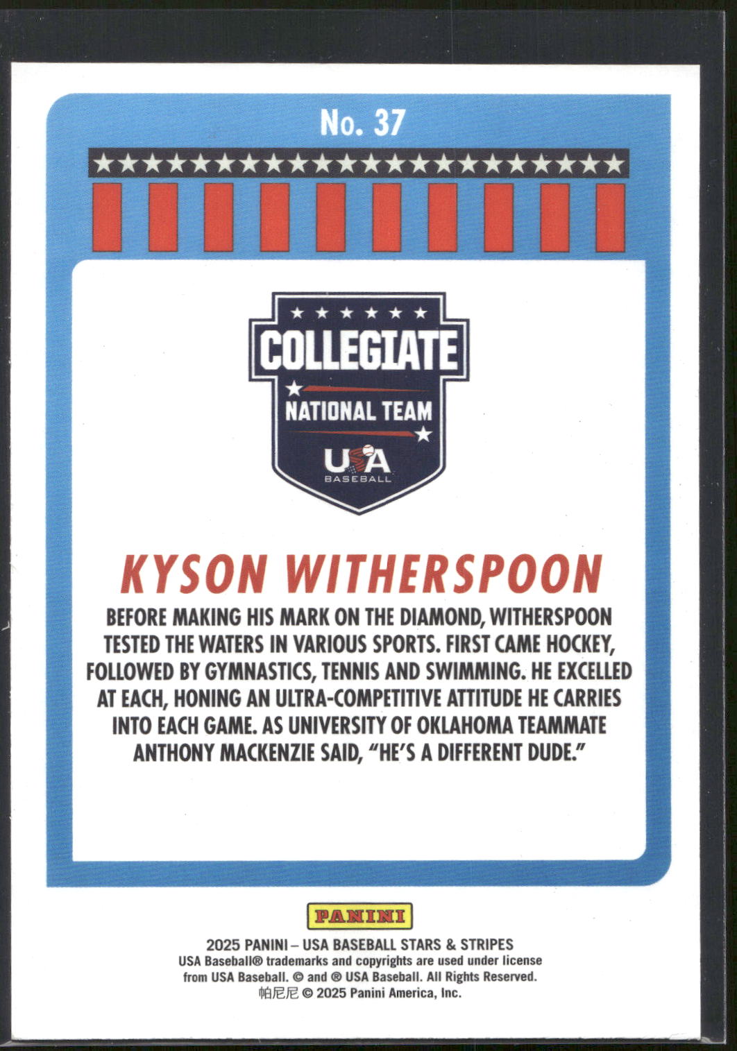 2025 Panini Stars & Stripes USA Baseball #37 Kyson Witherspoon