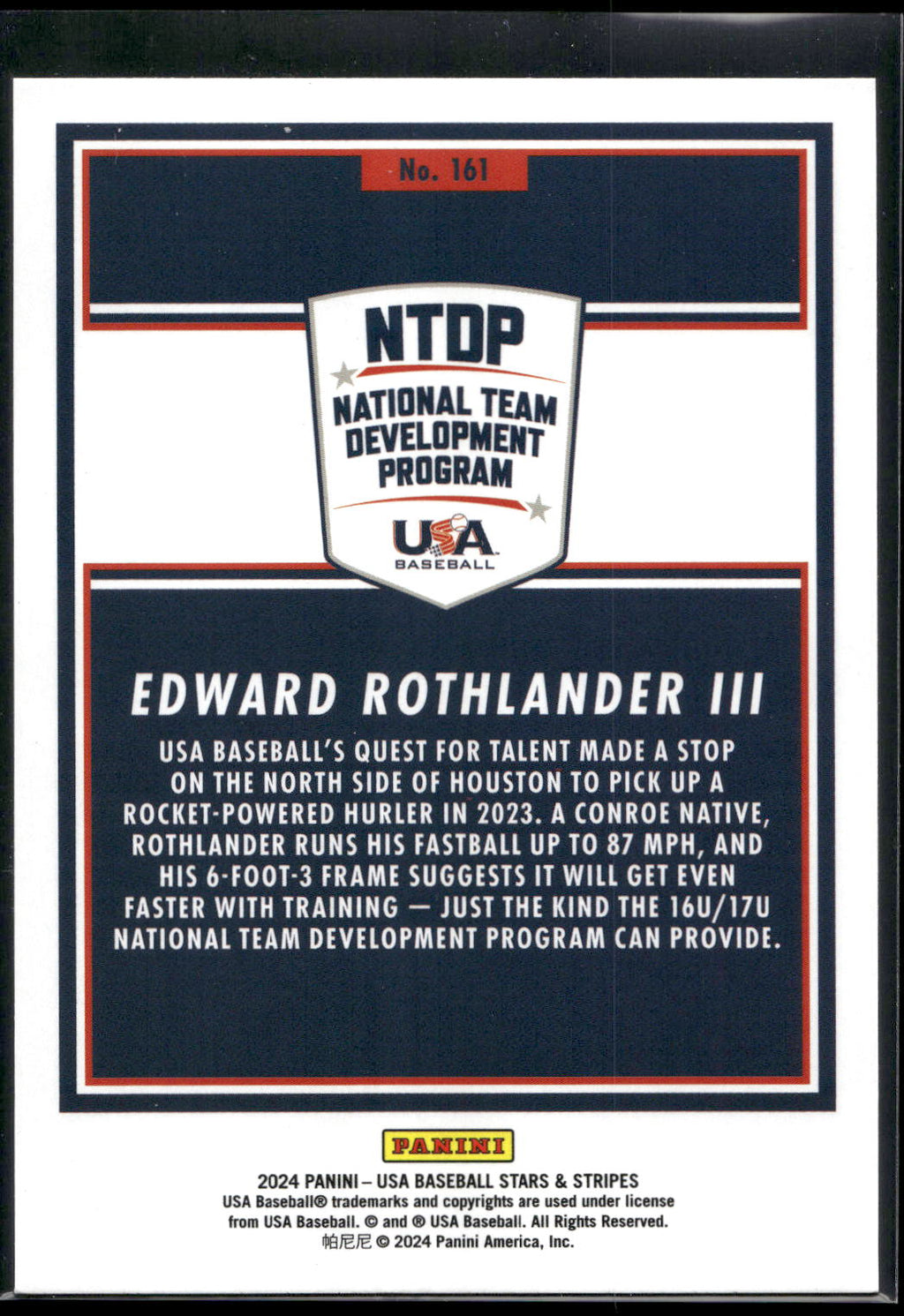 2024 Panini Stars & Stripes USA Baseball #161 Edward Rothlander III Stripes