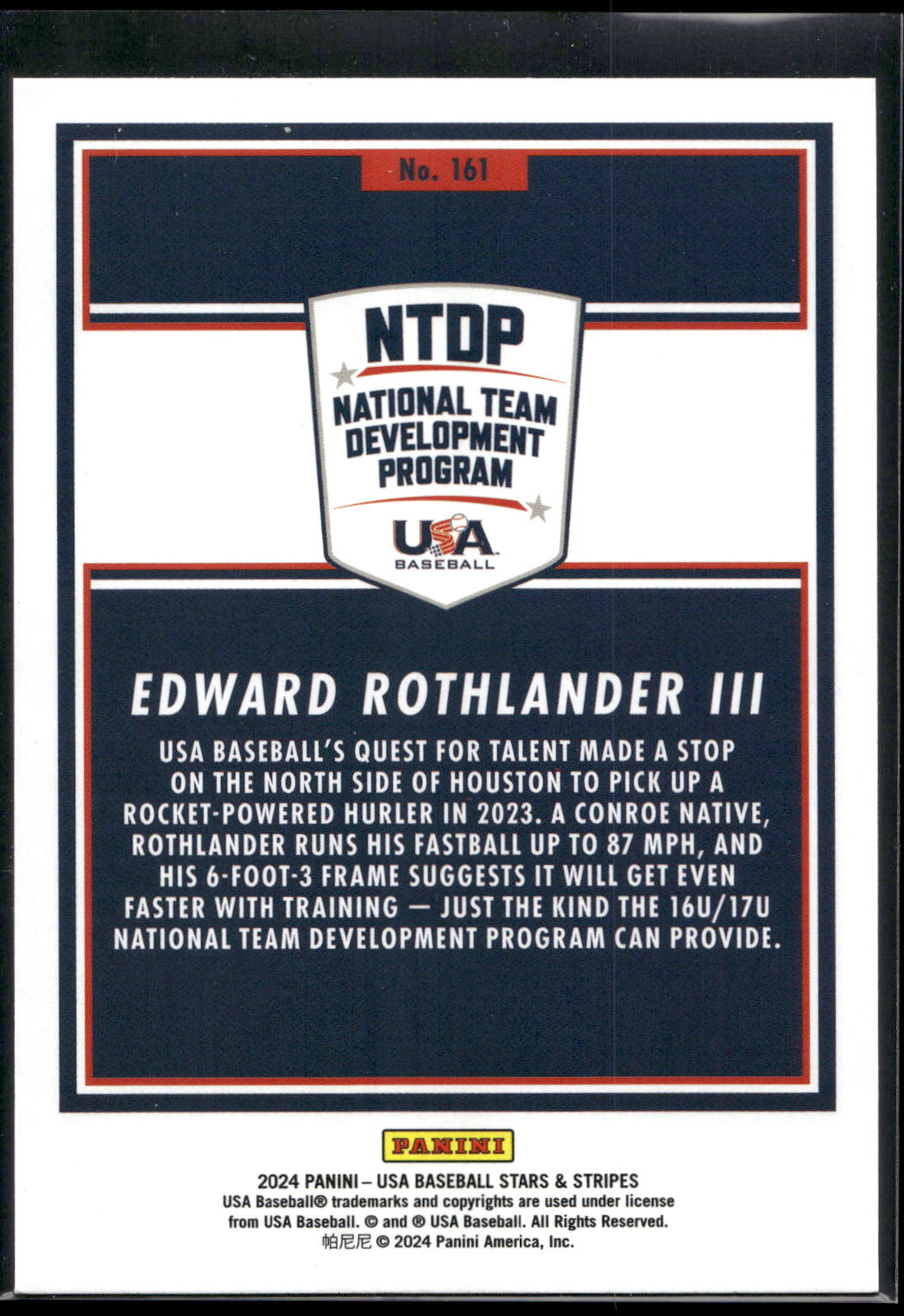 2024 Panini Stars & Stripes USA Baseball #161 Edward Rothlander III Stripes