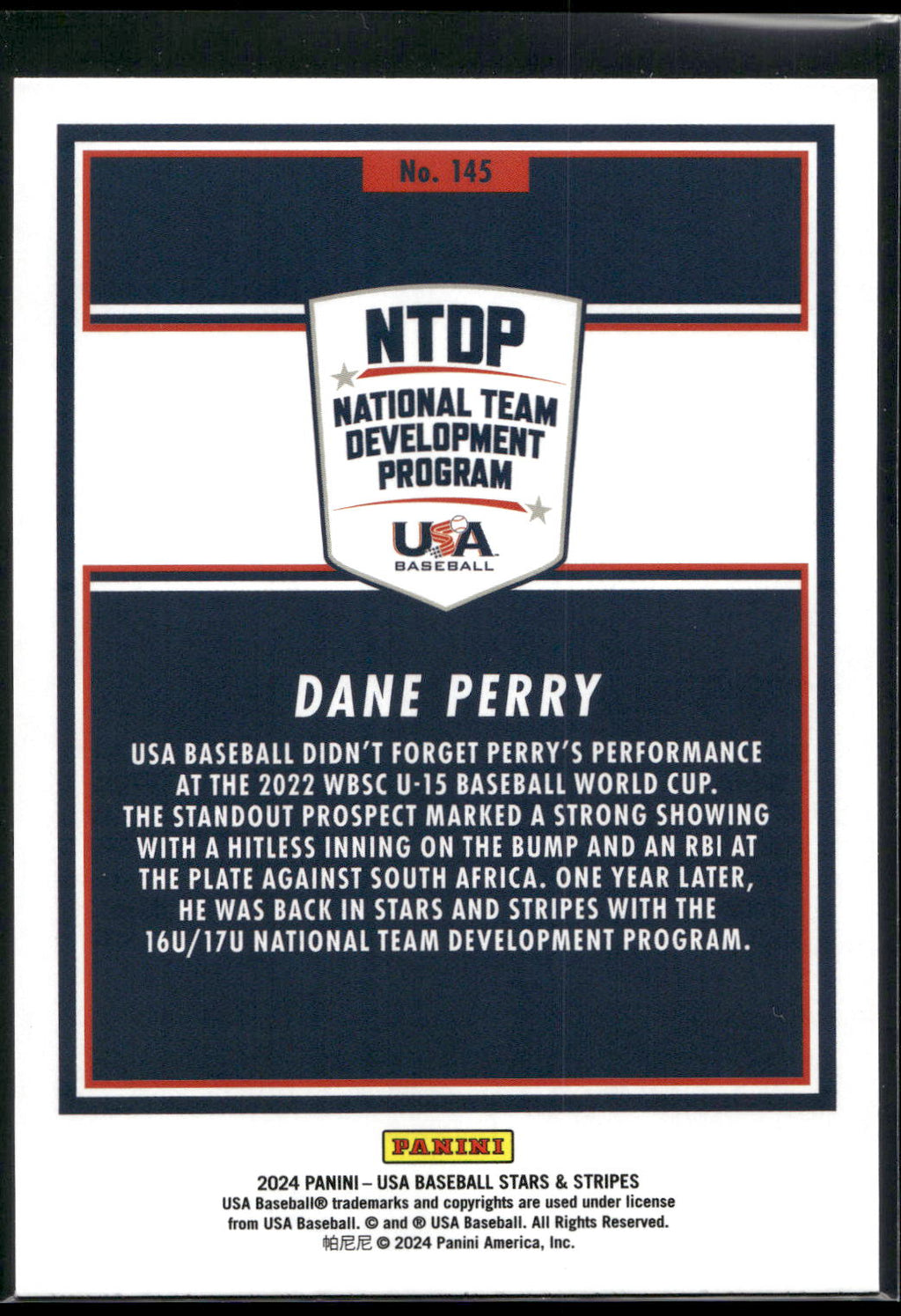 2024 Panini Stars & Stripes USA Baseball #145 Dane Perry Stripes