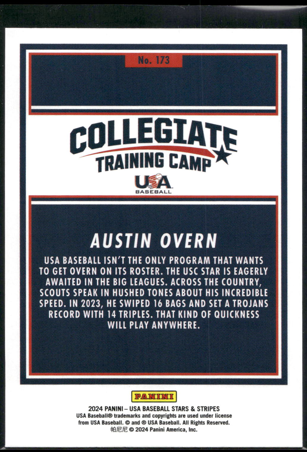 2024 Panini Stars & Stripes USA Baseball #173 Austin Overn Stripes