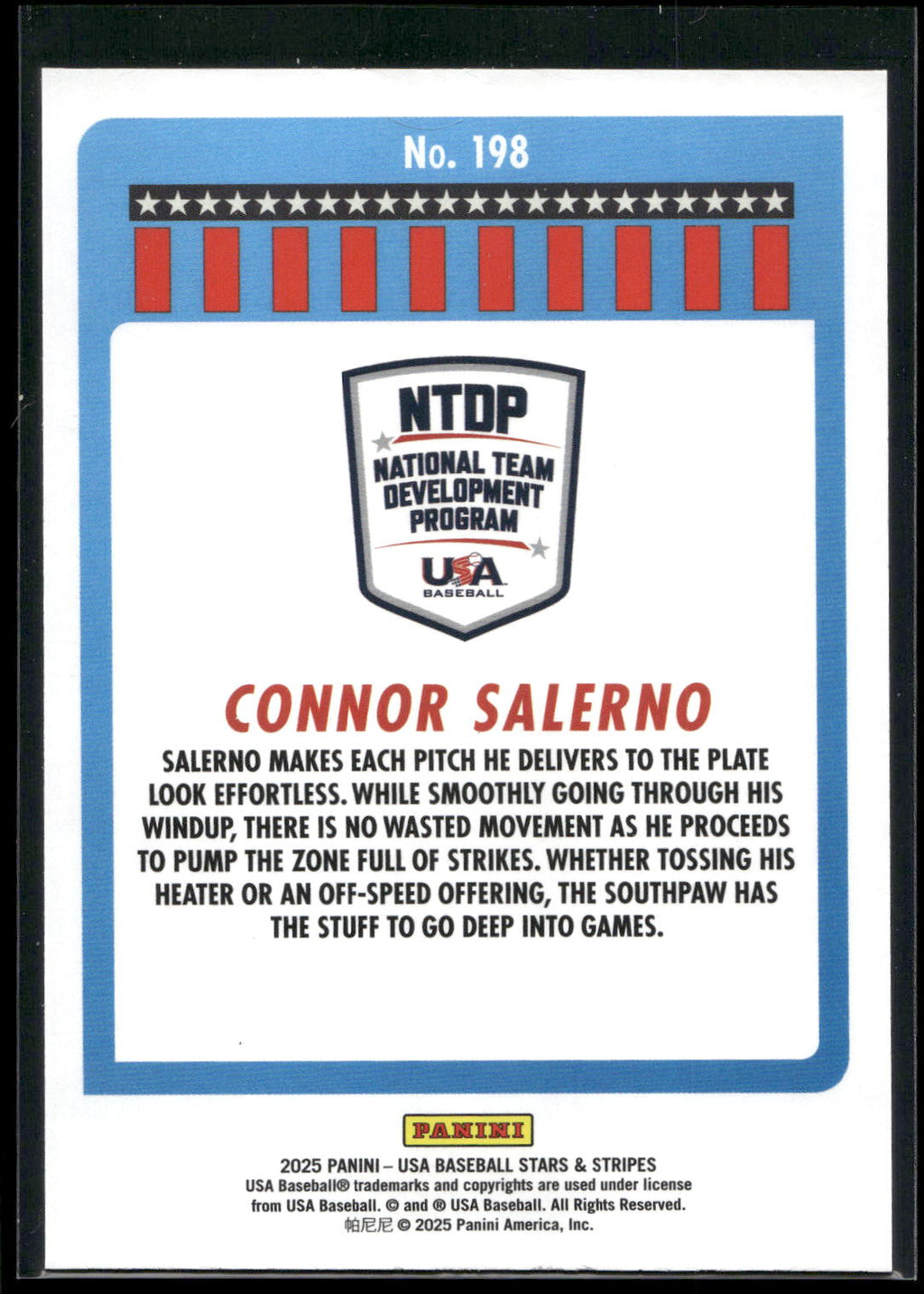 2025 Panini Stars & Stripes USA Baseball #198 Connor Salerno Stripes