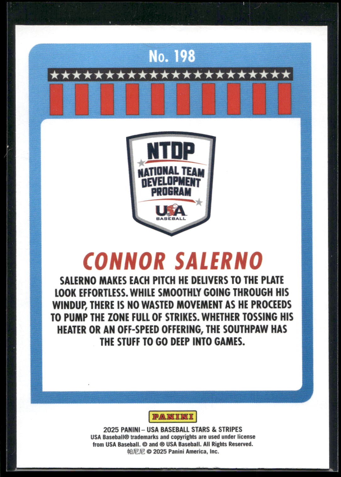 2025 Panini Stars & Stripes USA Baseball #198 Connor Salerno Stripes