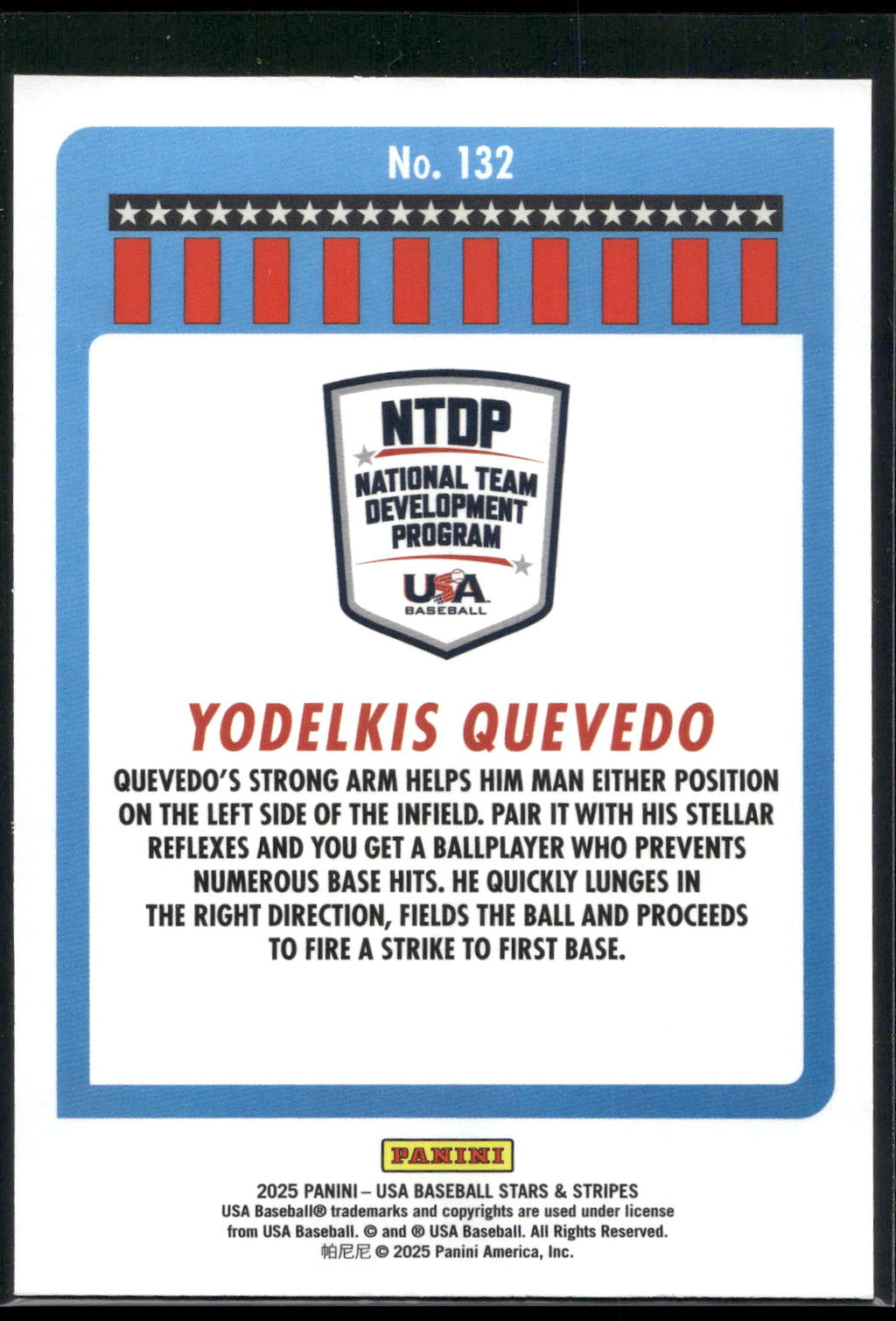 2025 Panini Stars & Stripes USA Baseball #132 Yodelkis Quevedo Stripes