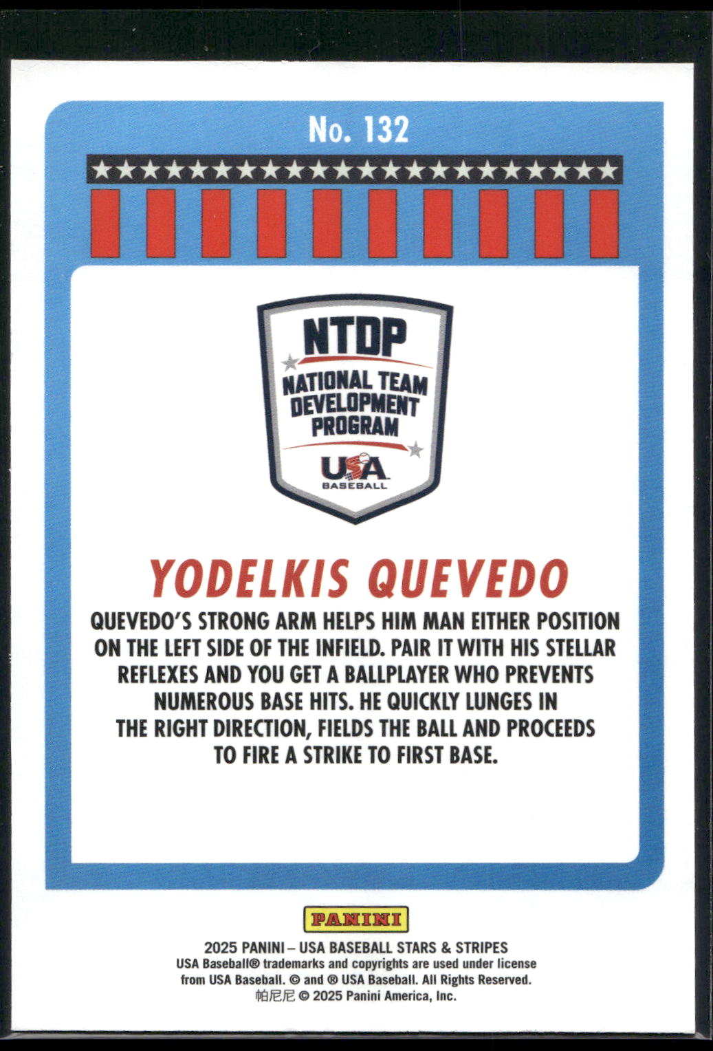 2025 Panini Stars & Stripes USA Baseball #132 Yodelkis Quevedo Stripes