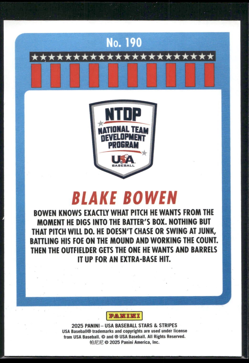 2025 Panini Stars & Stripes USA Baseball #190 Blake Bowen Stripes