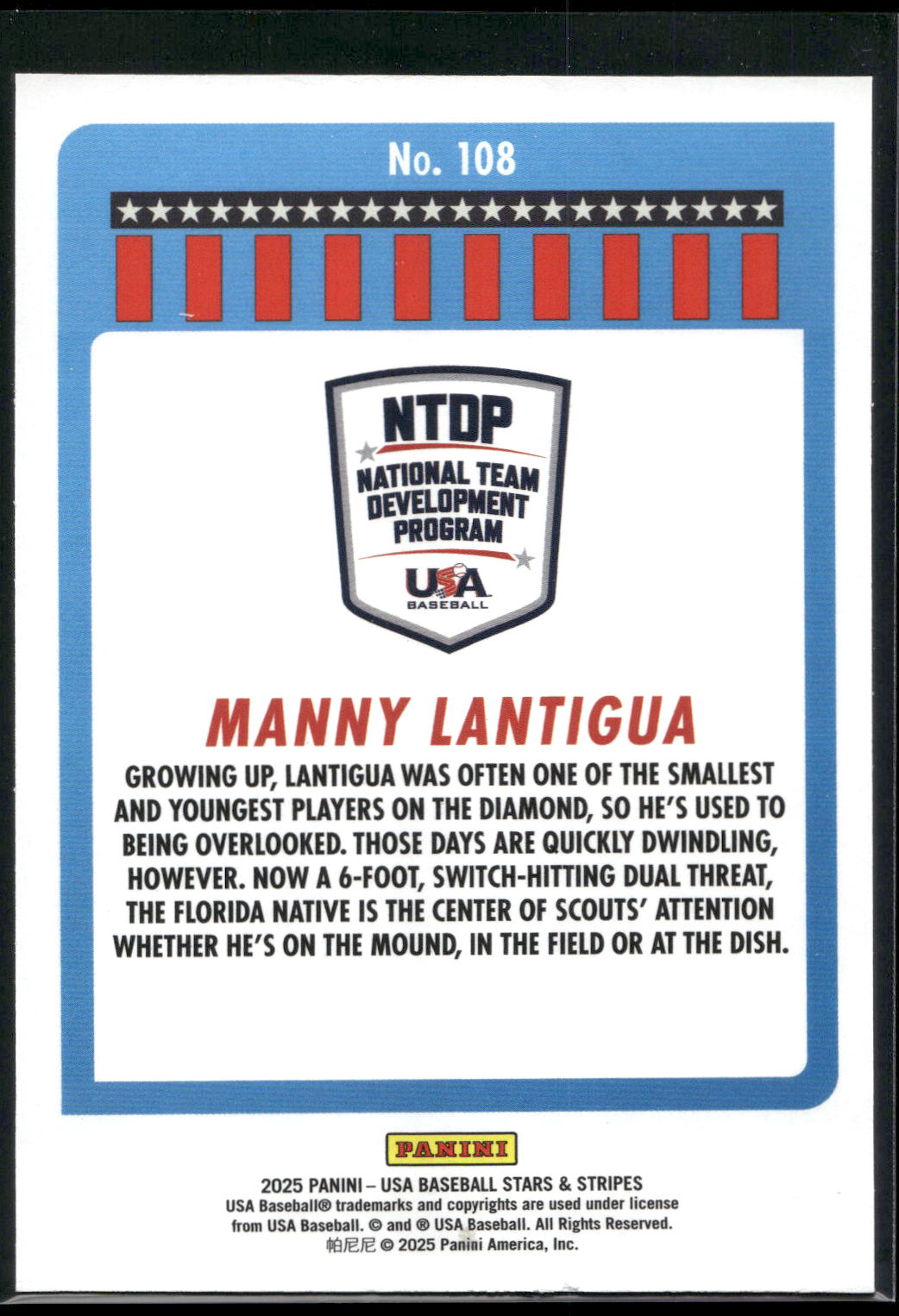 2025 Panini Stars & Stripes USA Baseball #108 Manny Lantigua Stripes
