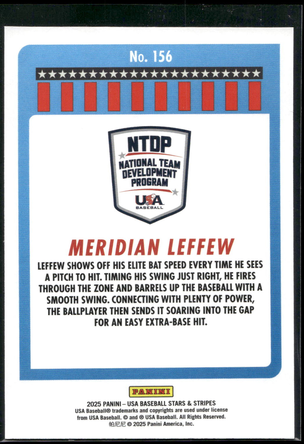 2025 Panini Stars & Stripes USA Baseball #156 Meridian Leffew Stripes