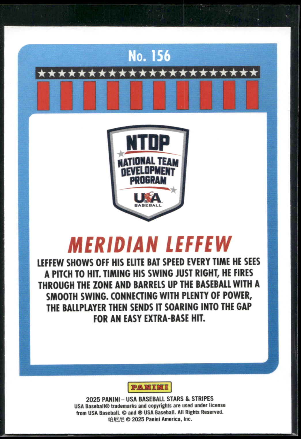 2025 Panini Stars & Stripes USA Baseball #156 Meridian Leffew Stripes