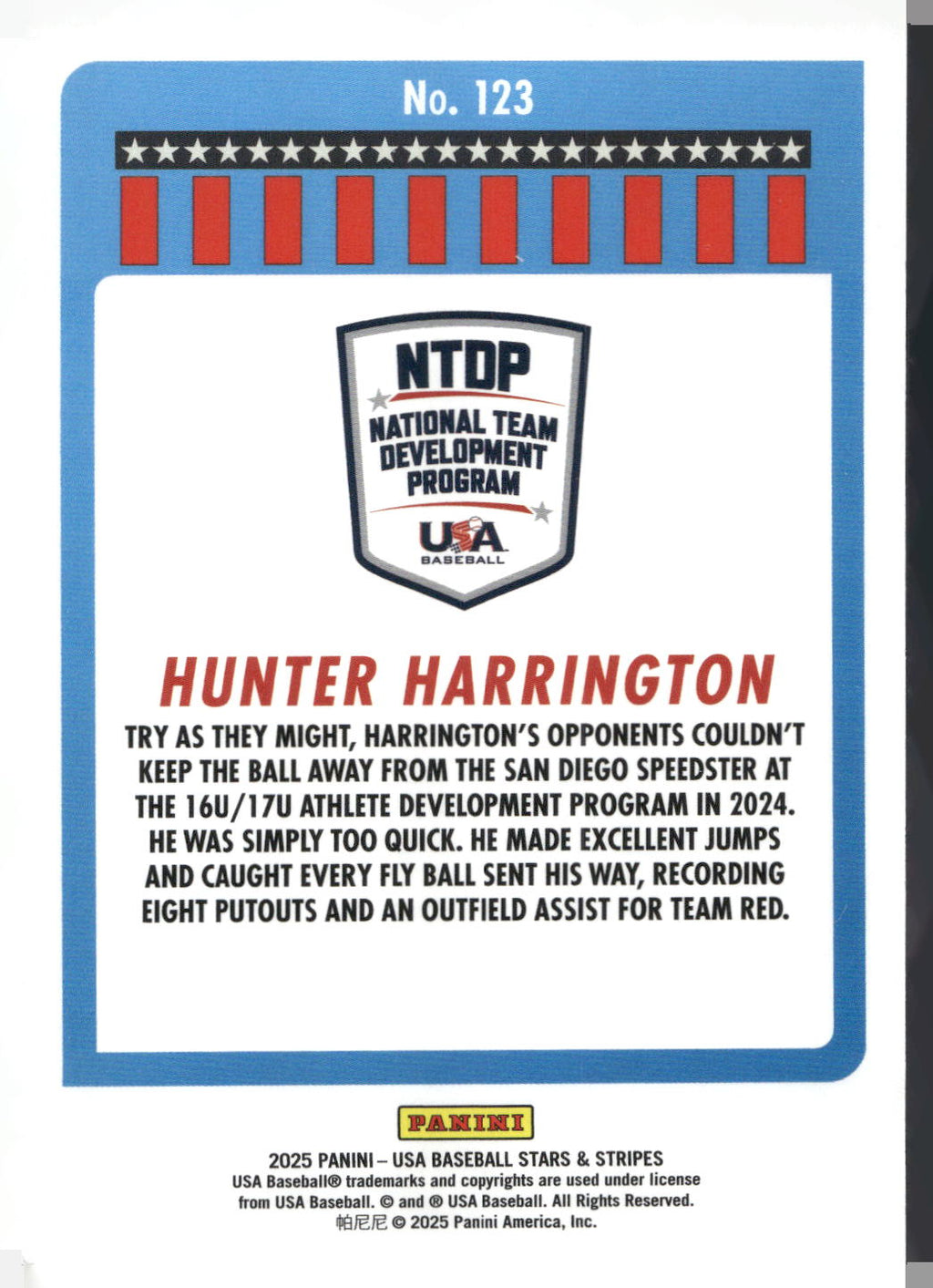 2025 Panini Stars & Stripes USA Baseball #123 Hunter Harrington Green