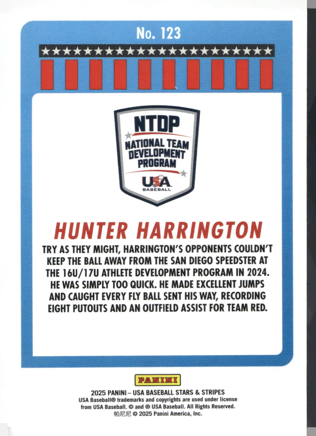 2025 Panini Stars & Stripes USA Baseball #123 Hunter Harrington Green