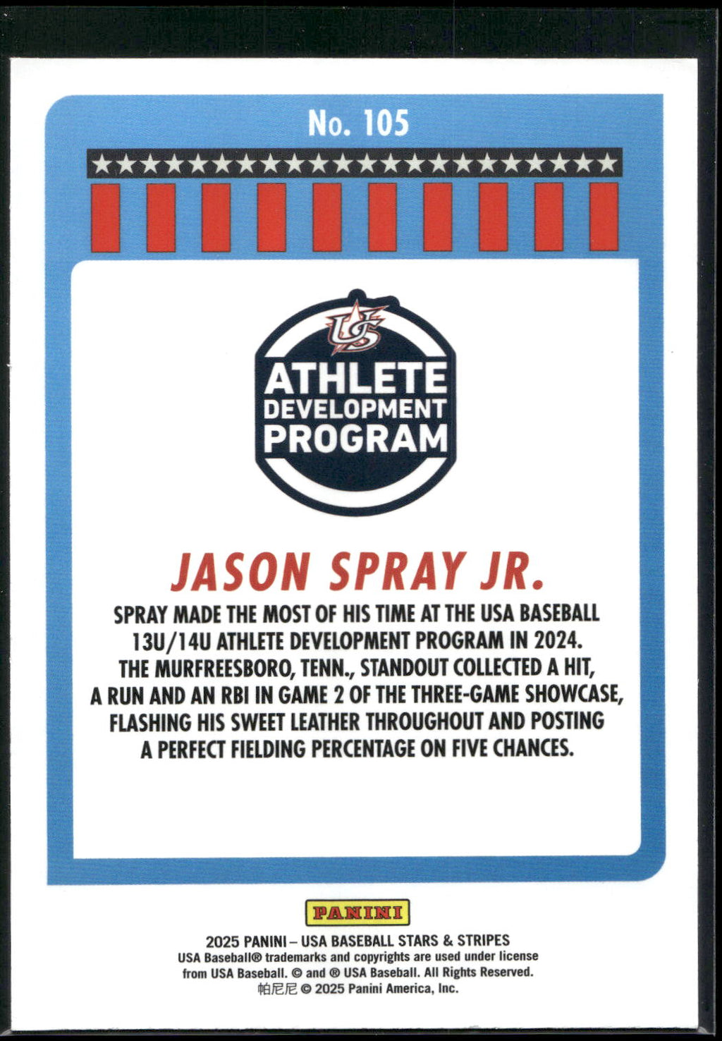 2025 Panini Stars & Stripes USA Baseball #105 Jason Spray Jr. Green