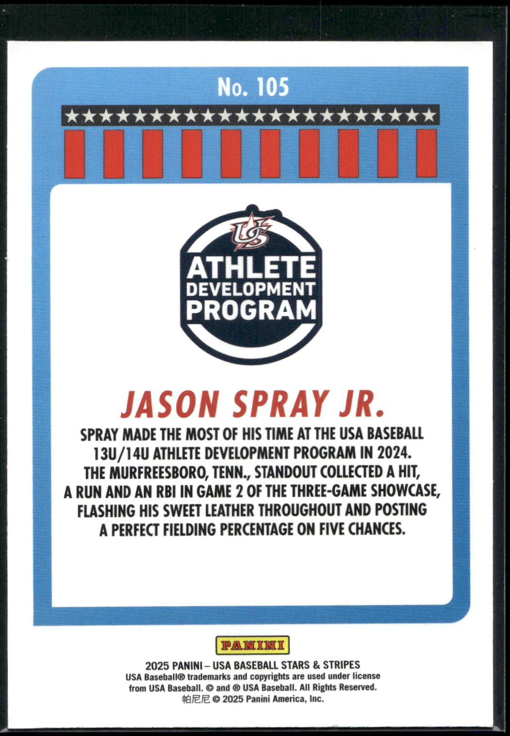 2025 Panini Stars & Stripes USA Baseball #105 Jason Spray Jr. Green