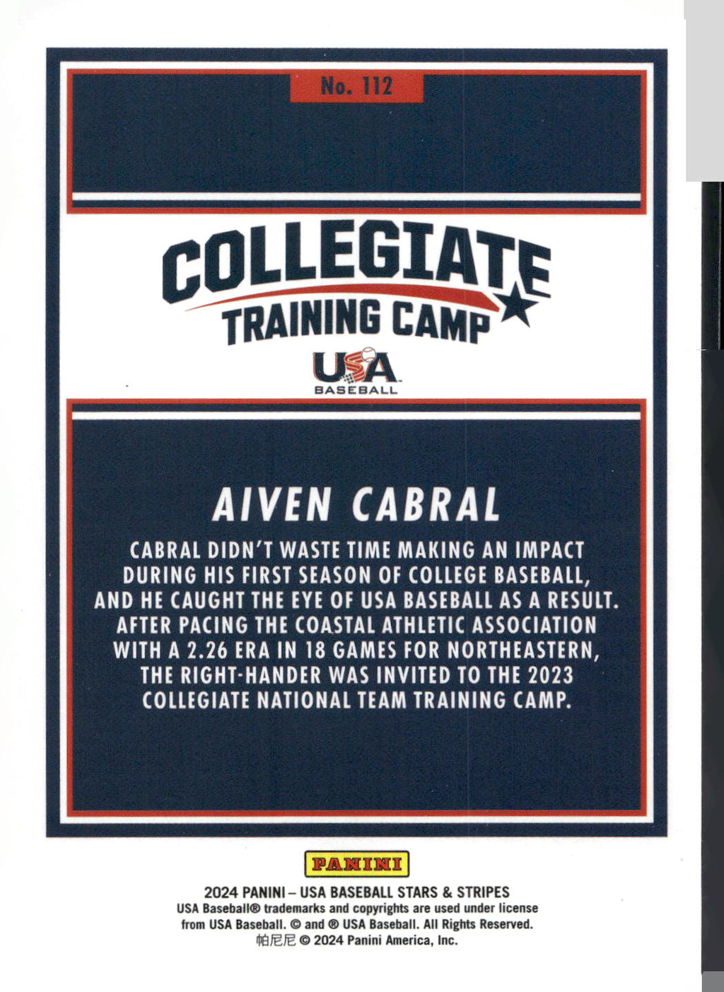 2024 Panini Stars & Stripes USA Baseball #112 Aiven Cabral Green