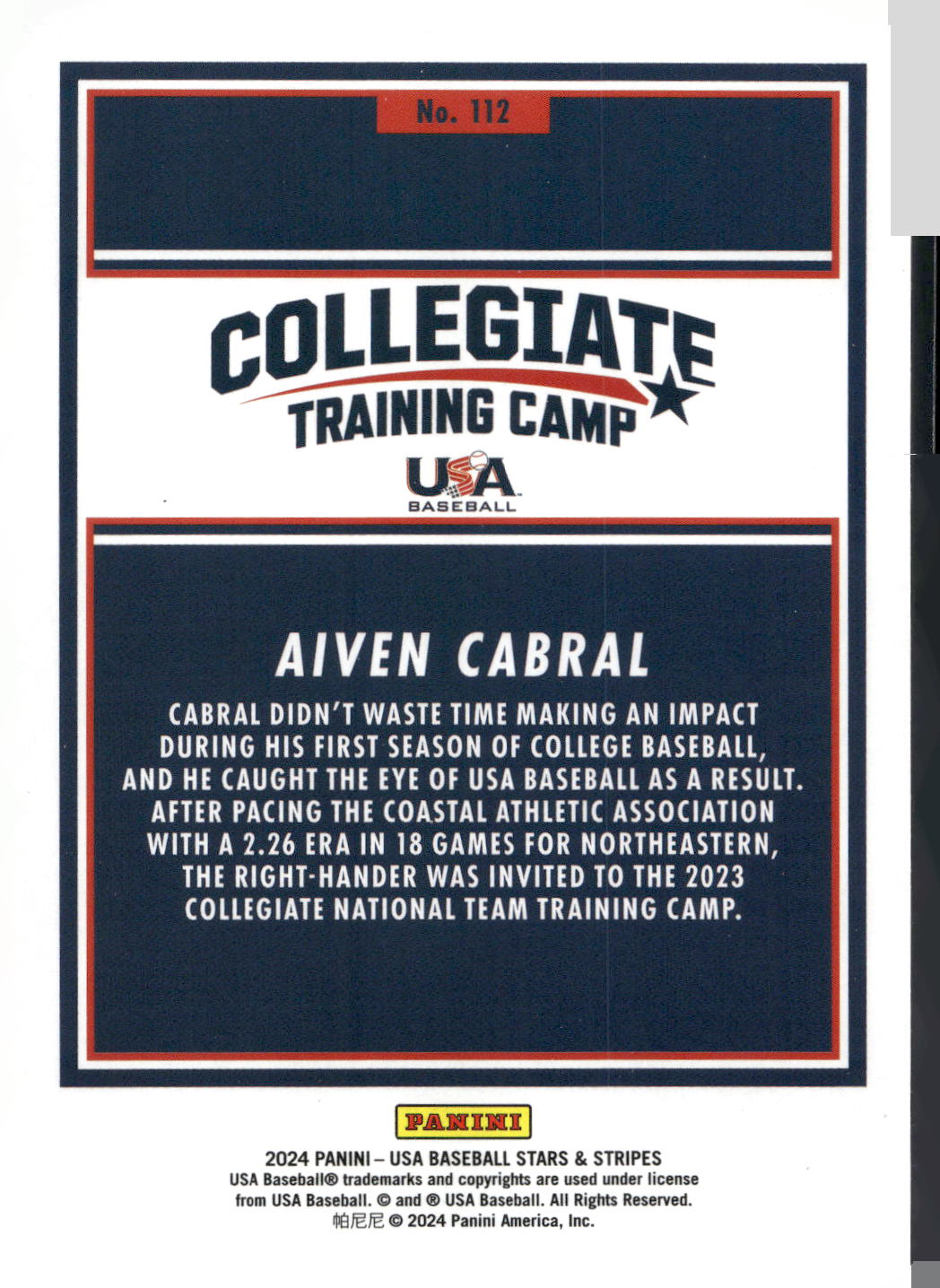 2024 Panini Stars & Stripes USA Baseball #112 Aiven Cabral Green