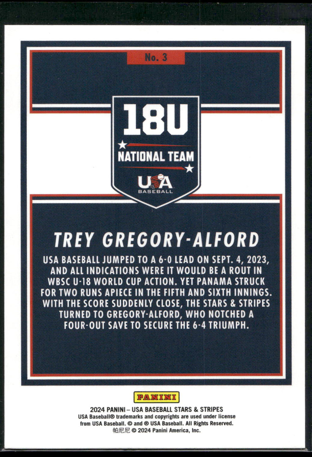 2024 Panini Stars & Stripes USA Baseball #3 Trey Gregory-Alford Green