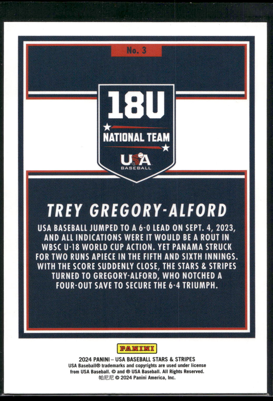 2024 Panini Stars & Stripes USA Baseball #3 Trey Gregory-Alford Green