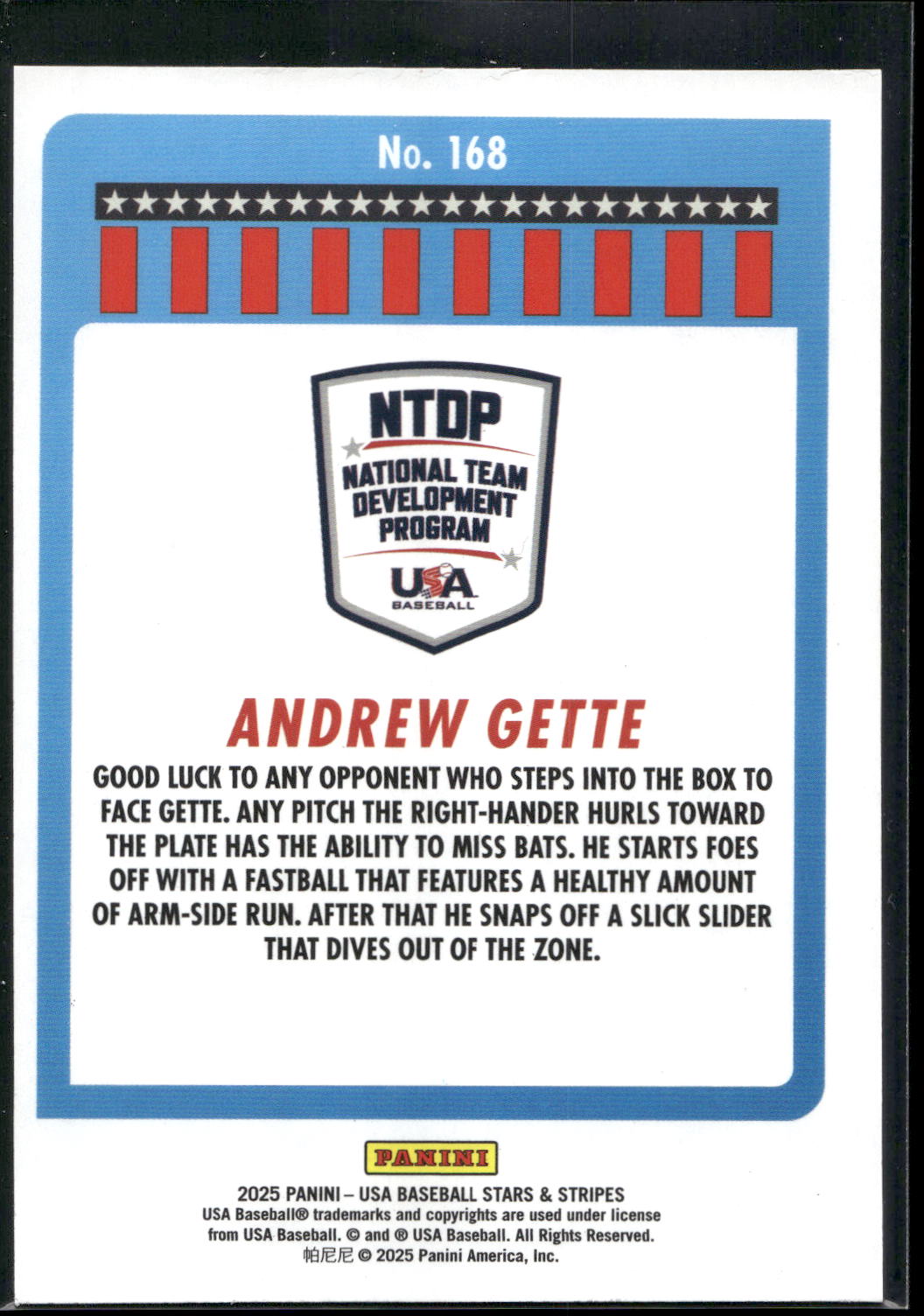 2025 Panini Stars & Stripes USA Baseball #168 Andrew Gette