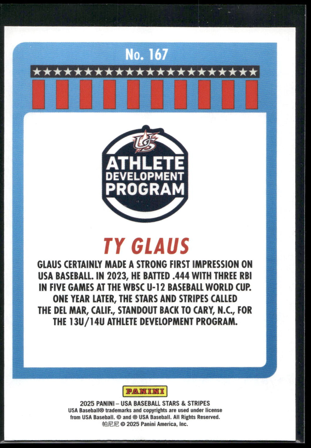 2025 Panini Stars & Stripes USA Baseball #167 Ty Glaus