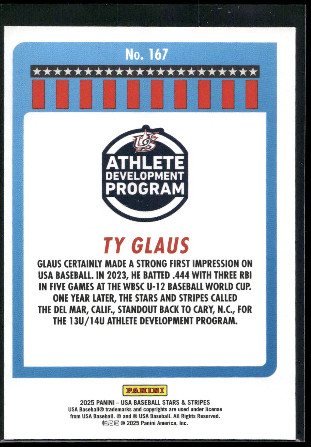 2025 Panini Stars & Stripes USA Baseball #167 Ty Glaus
